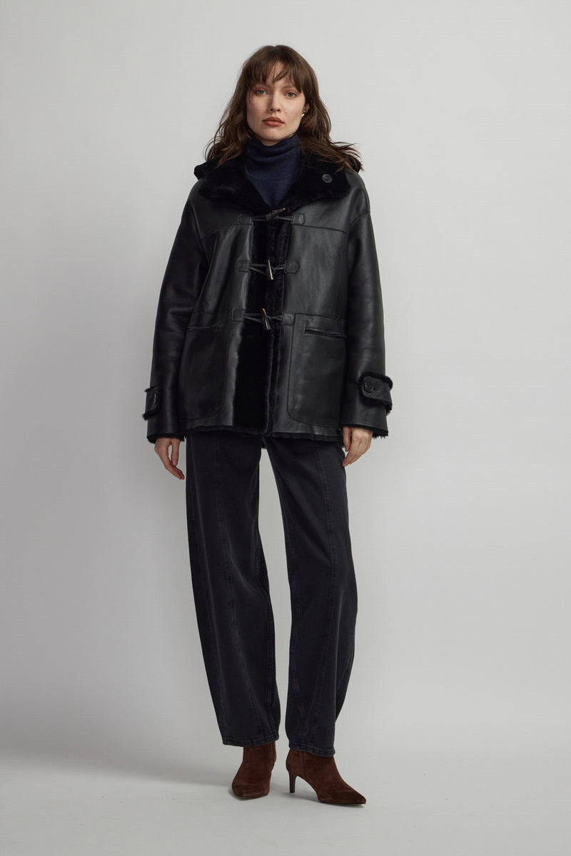 DUFFLE-COAT EN PEAU LAINÉE