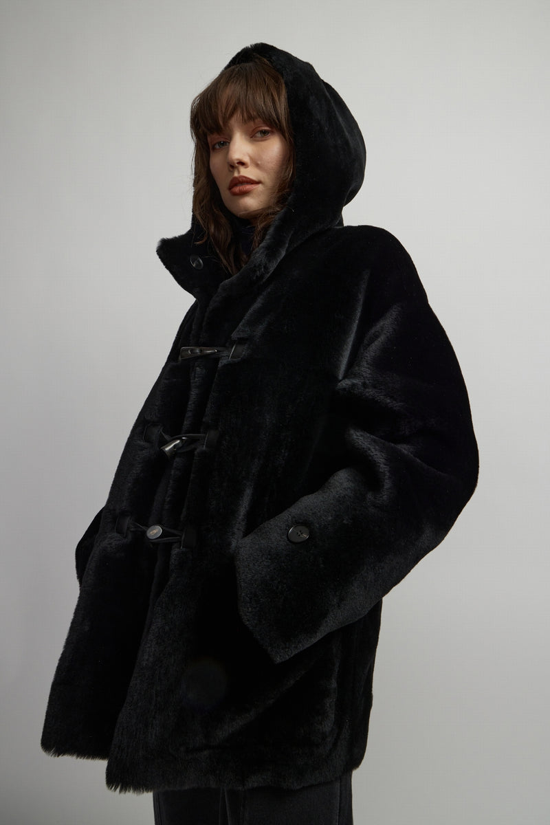 DUFFLE-COAT EN PEAU LAINÉE