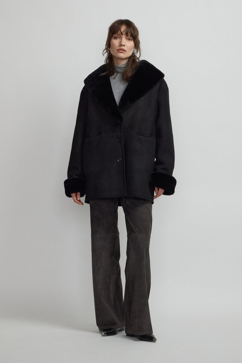 MANTEAU COL CHÂLE BLACK