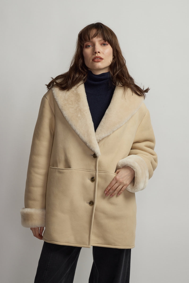 MANTEAU COL CHÂLE ECRU