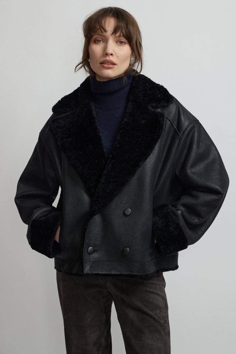 VESTE OVERSIZE EN PEAU LAINÉE