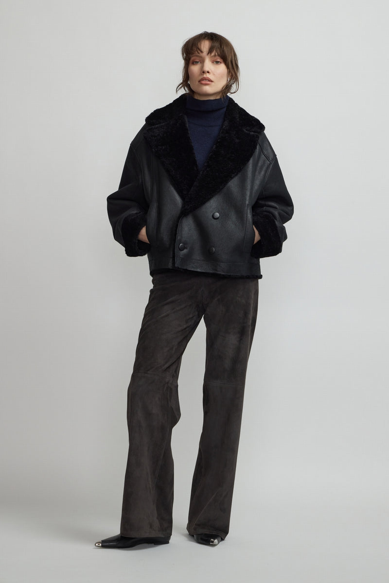 VESTE OVERSIZE EN PEAU LAINÉE