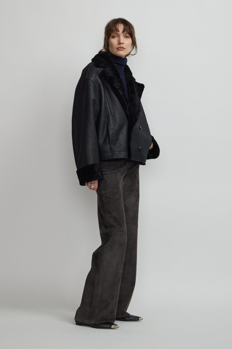 VESTE OVERSIZE EN PEAU LAINÉE