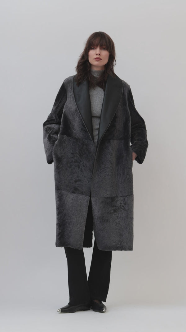 GRACE - Manteau long réversible en agneau mérinillo façon astrakan