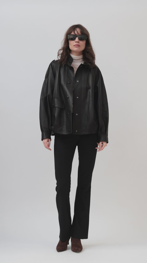 Veste MARYLIN – Cuir Lisse Noir